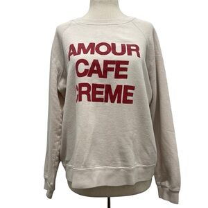 Sezane Amour Cafe Print Long Sleeve Crew Neck Cream Sweatshirt Size Medium